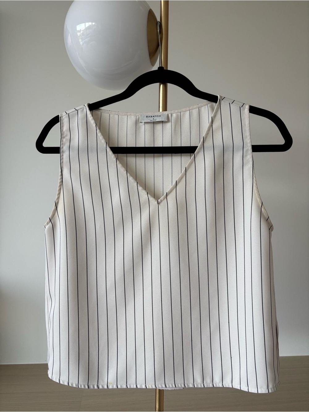 Aritzia Sleeveless Murphy Blouse in White and Navy stripes